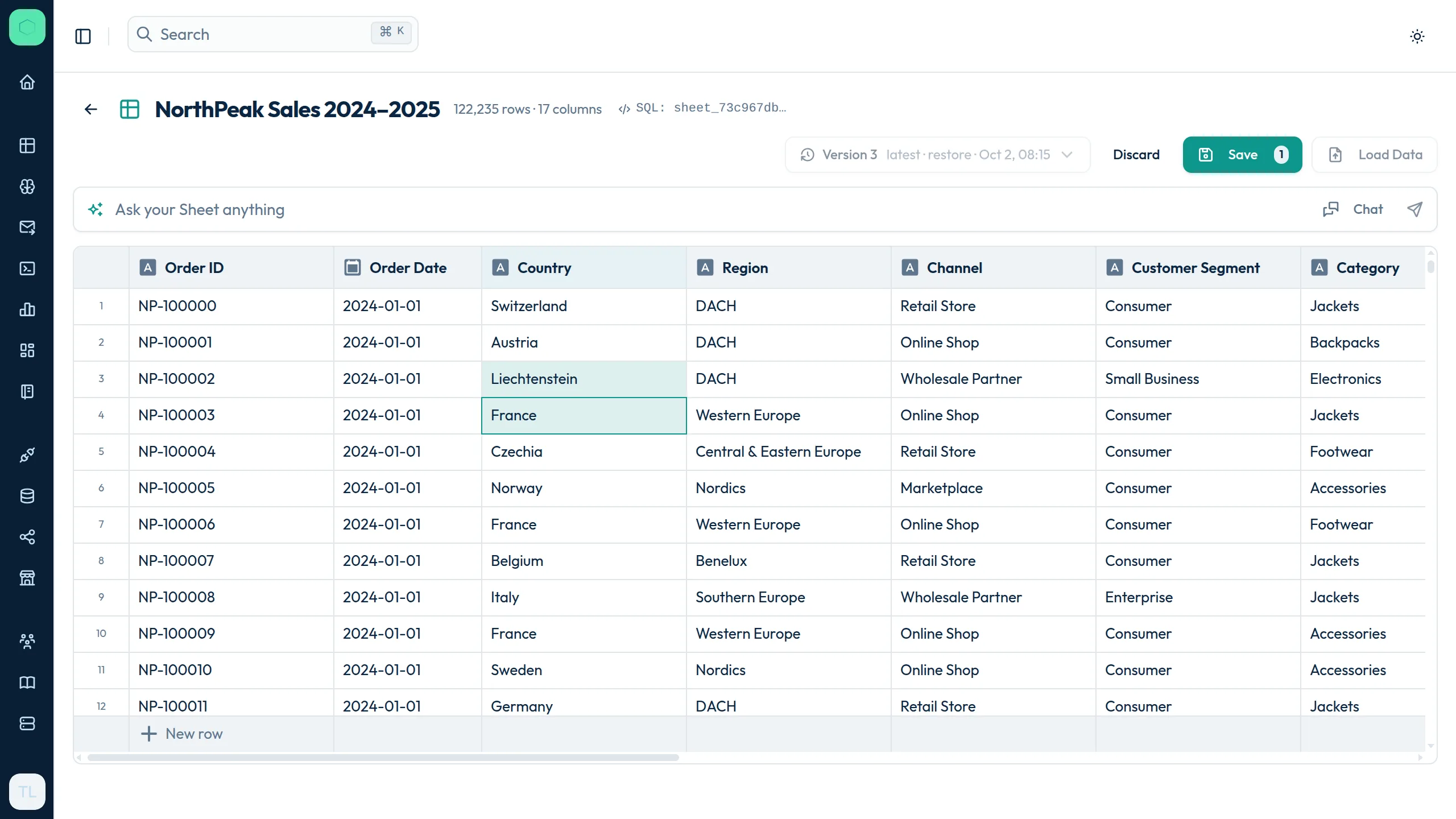 An edited cell highlighted in the grid, with the Save button showing one pending change